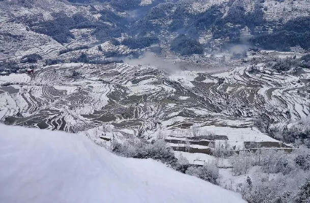 贵州梯田雪景，冬日画卷美不胜收