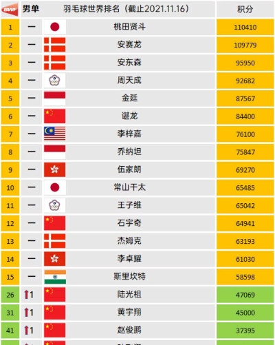 揭秘中国男子双打项目的全球排名与实力地位